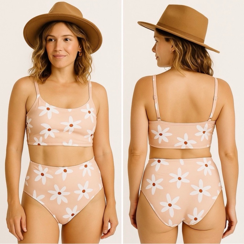 Imagine Perry High Waisted Bottoms Adjustable Top Bikini Daisy